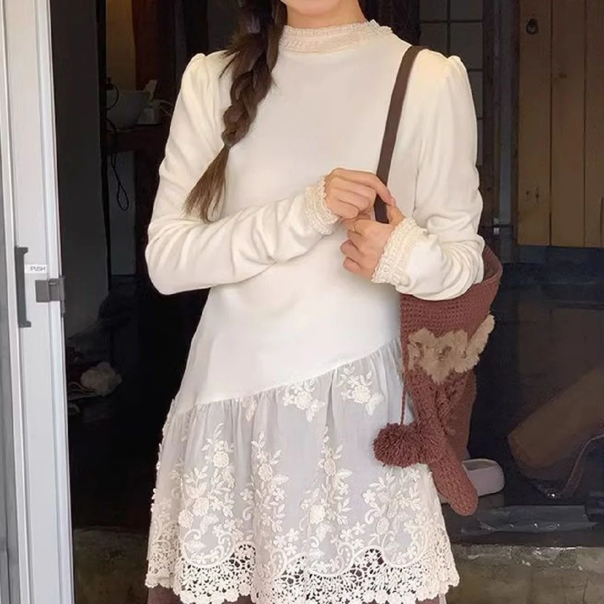 

Irregularly Layered Knitted Burrs Base Shirt Women Spring Autumn New Niche Design Sweet Waist-Hugging Top