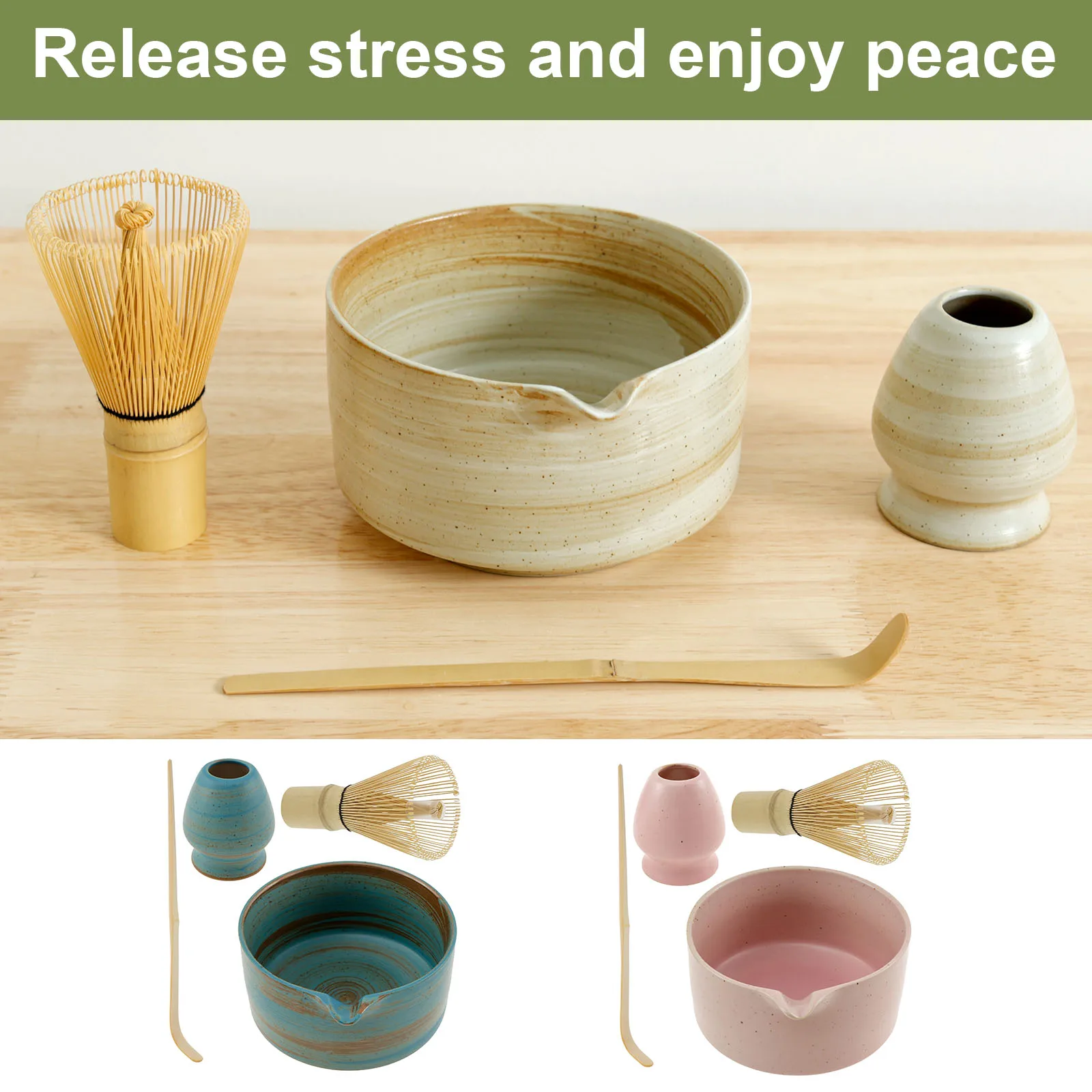 4 Pcs Japanese Matcha Tea Set Safe Bamboo Whisk Teaspoon Tea Set Reusable Manual Matcha Whisk Kit Tea-making Tools Accessories