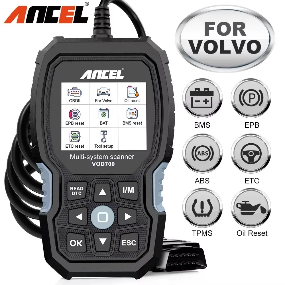 ANCEL VOD700 OBD2 Scanner All System Diagnostic Tool Automotive Scanner Car Tools Check Engine EPB SRS TPMS Reset for Volvo