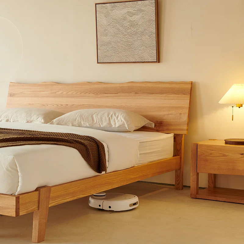 Nordic all-solid wood bed is quiet and windy. 1.5 Japanese small-sized ash wood furniture, log master bedroom,