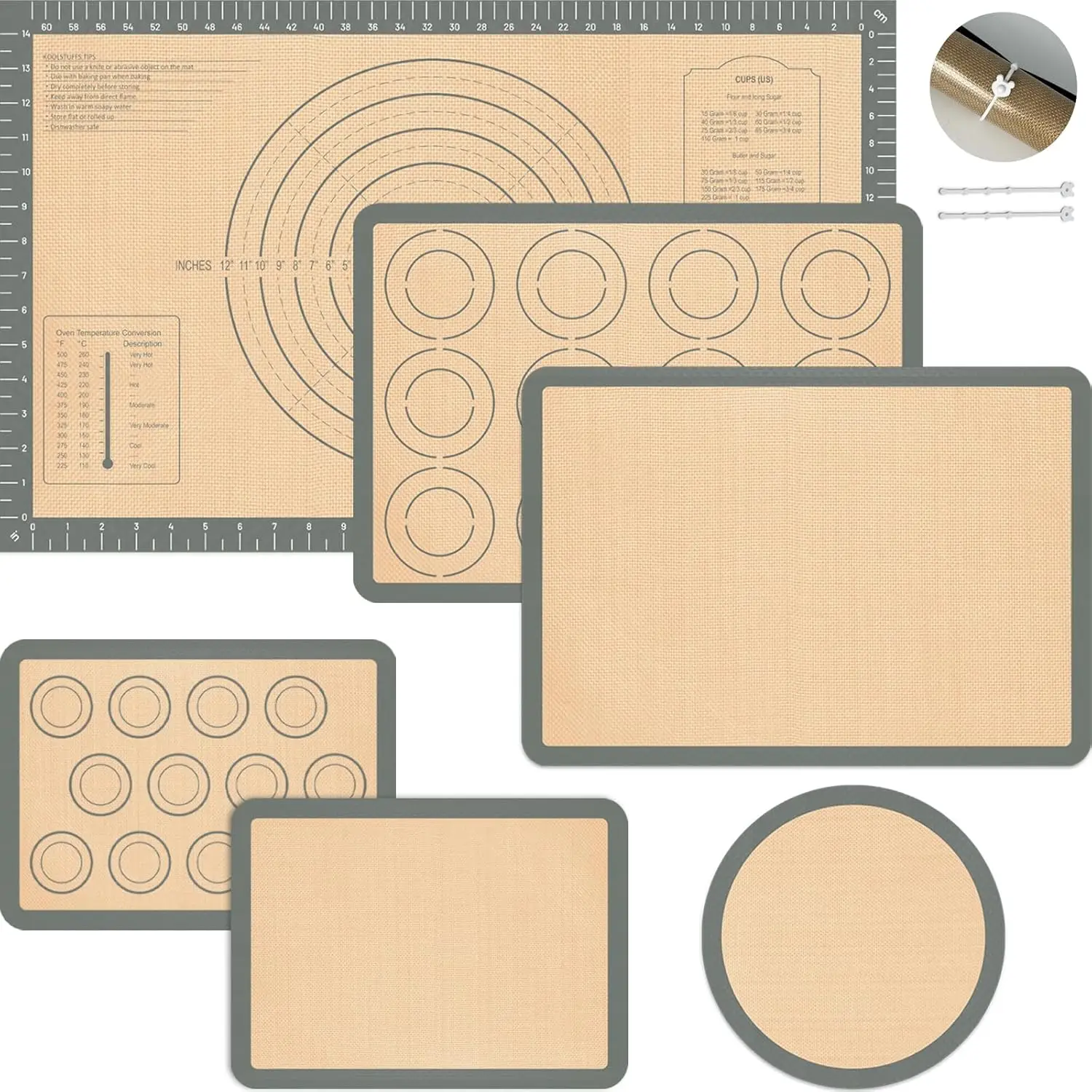 

Набор из 6 силиконовых ковриков для выпечки: антипригарные, многоразовые, для теста, круглые для пиццы, для печенья