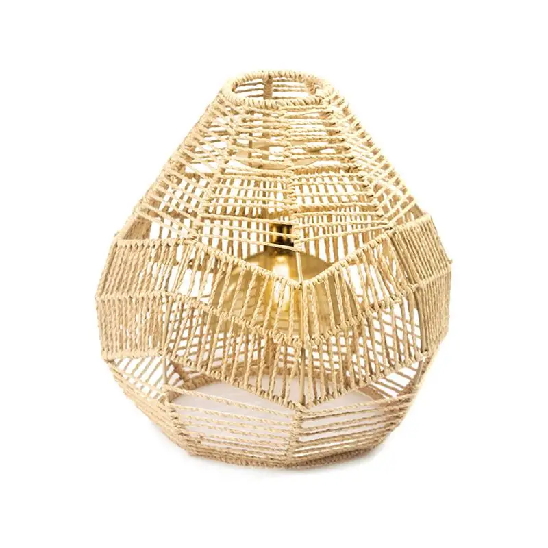 Boho Pendant Lamp Shade Paper Rattan Handwoven Wicker Lampshade Light Fixture Chandelier Pendant Lights Cover Home Decor Room