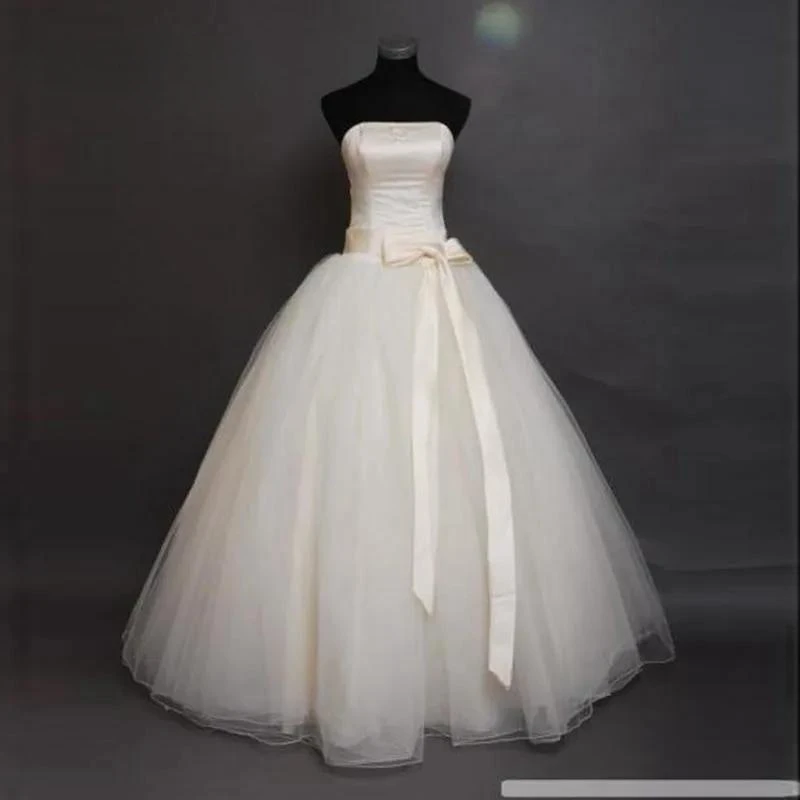 Hochzeits kleid reinweiße Schleife Taille träger lose Prinzessin boden lang plus Größe vestidos de novia billige Braut Ballkleider xxn011