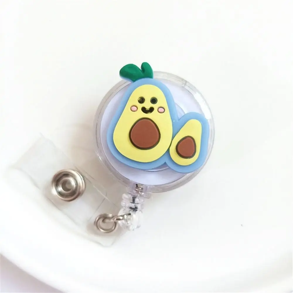 Silicone Fruits Badge Holder Avocado Easy Pull Buckle ID Card Nurse Badge Reel Work Card Name Tag Retractable Badge Holder