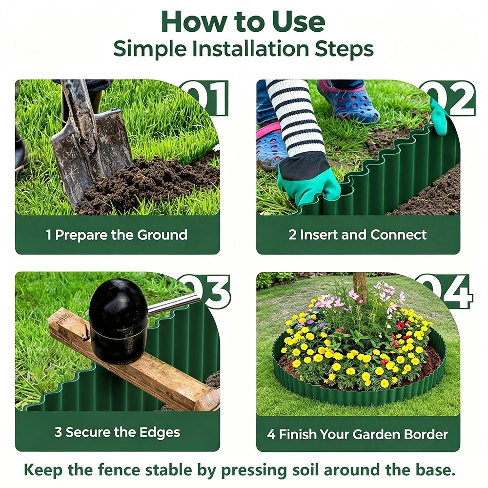1 Stück Wellkunststoff-Gartenrand, strapazierfähig, zuschneidbar, biegbar, Rasenkante für DIY-Gemüsebeete, Blumenbeete, Baumringe, Garten – Detail 5