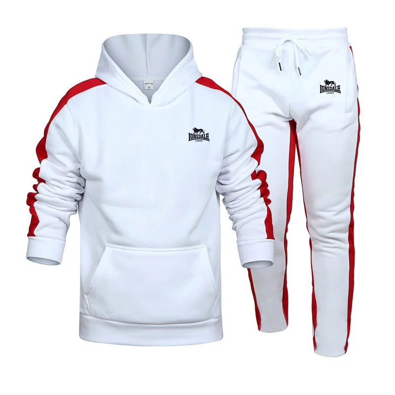 Mens Tracksuit Hooded Sweatshirts and Jogger Pants LONSDALE Gym Outfits Autumn Winter Casual Sports Hoodie Set 2023 Hot Sale