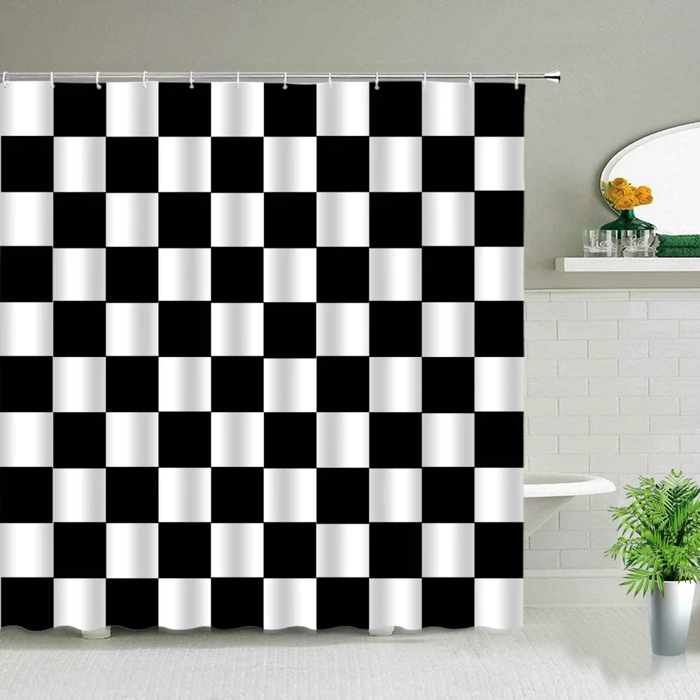 Black And White Stripes Shower Curtains Geometry For Bathroom Decor Screen Waterproof Fabric Bathtub Curtain With Hooks Washable