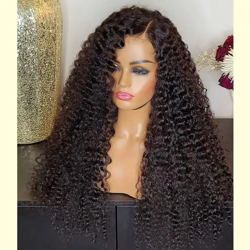 

Natural Black 200%Density Kinky Curly Full Lace Front Wig 5X5 lace Closure Babyhair Resistant Preplucked Glueless Wave 360 Front