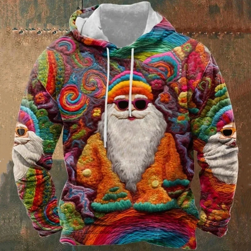 Funny Colourful Santa Claus 3D Print Hoodies For Men Clothes Fashion Cartoon Y2k Christmas Gifts Sweatshirt Xmas Women Pullovers