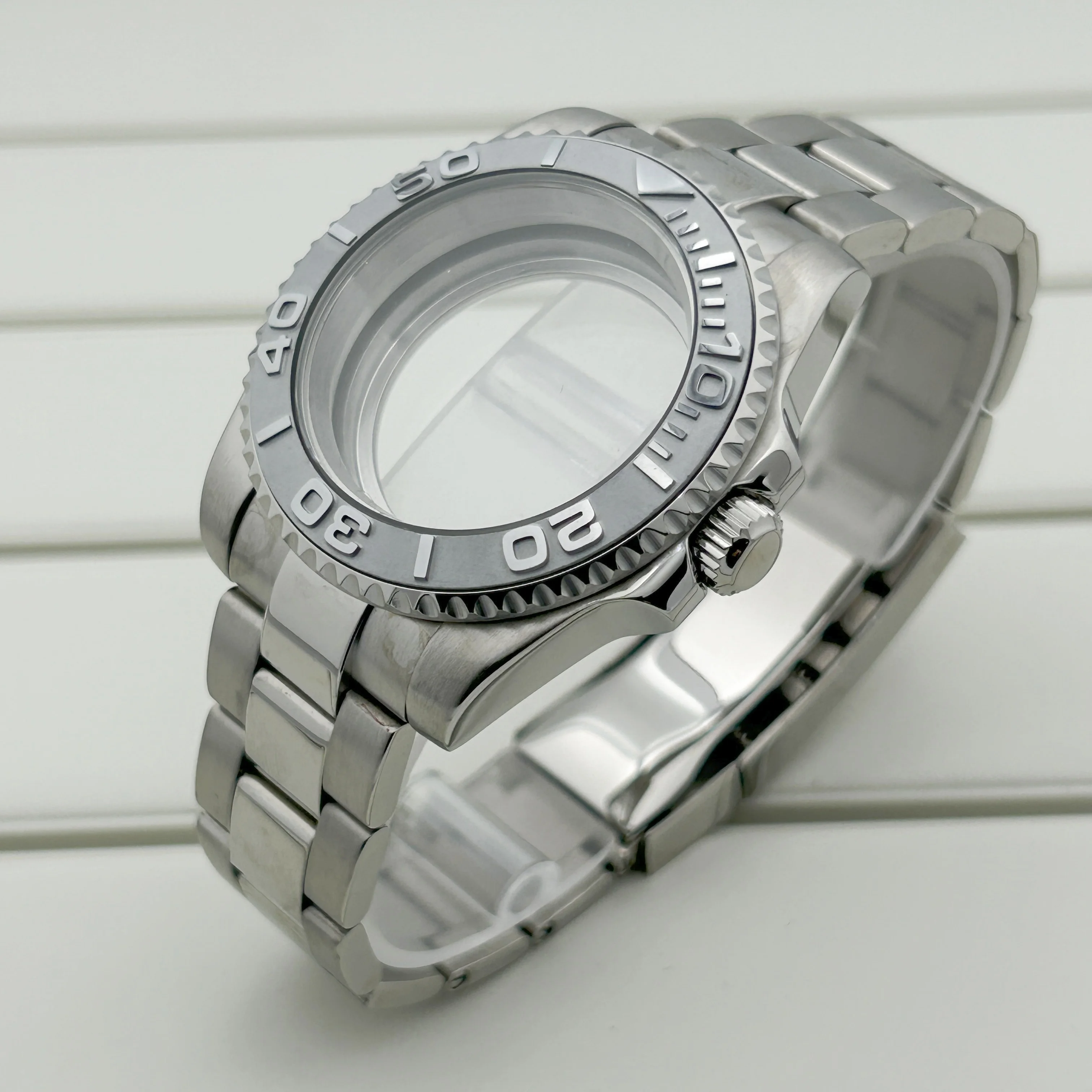 Silbernes 40-mm-Saphirglasgehäuse, Modifikationszubehör für Seko Yacht-Master Submarine NH70/38/35 Uhrwerk, Keramikring – Detail 2