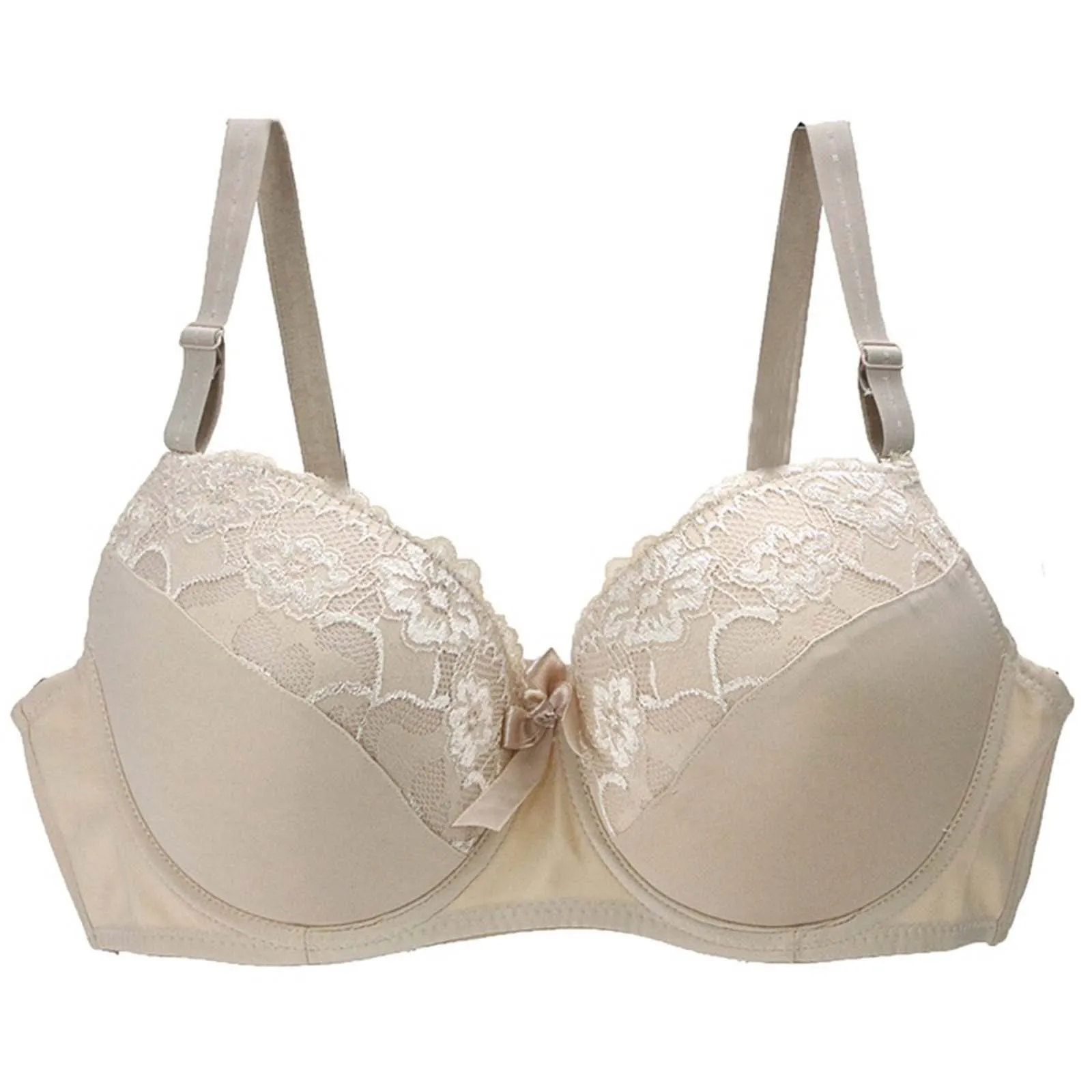 Soutien-gorge en dentelle pour femmes, sous-vêtements, sans anneau en acier, sexy, lingerie, grande taille, pur document, nœud papillon, 3/4