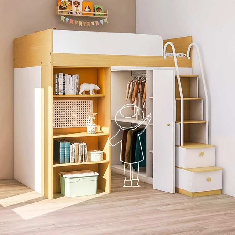 Multifunctional Walk-in Cloakroom Combined Wardrobe Integrated Small Apartment Lower Table High and Low Bed