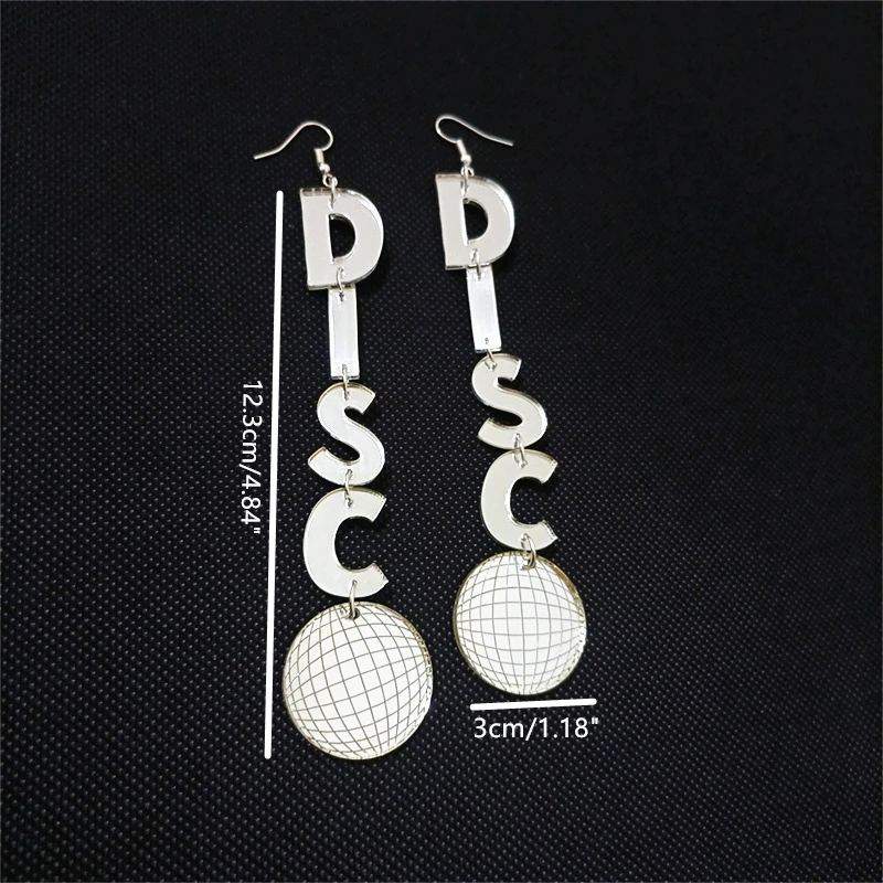 KUGUYS Disco Ball Long Dangle Earrings for Women Mirror Silver Color Trendy Acrylic Classic Party Jewelry Accessories