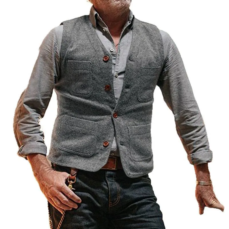 

Men's Thickened Vest Multi-Pocket Single-Breasted Sleeveless Waistcoat Warm Casual Autumn Winter Suit