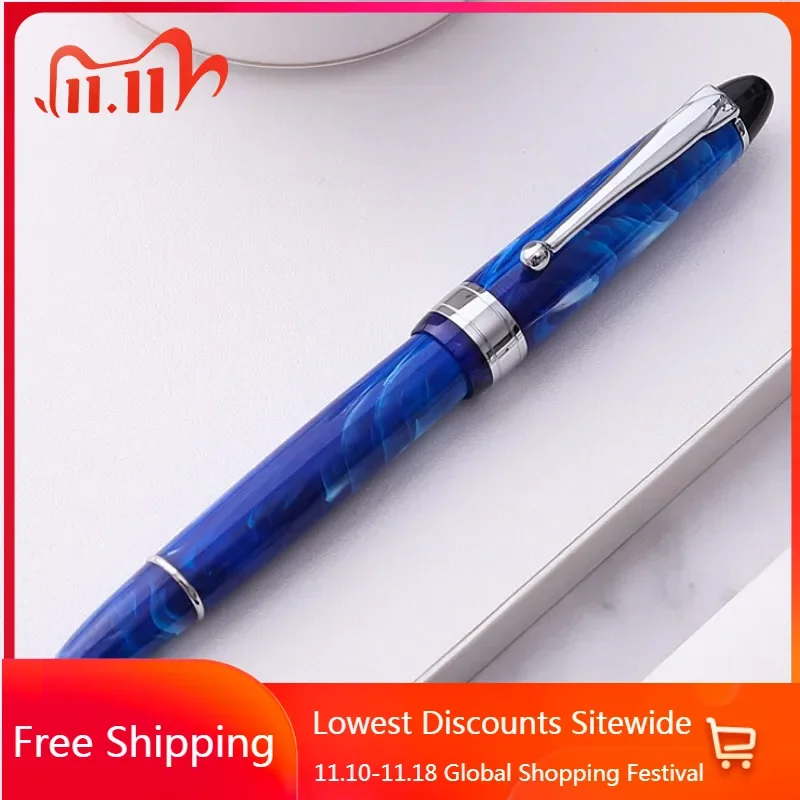 

Luxury Acrylic Resin Floral F19 Metal Fountain Pen F 0.5MM Black Nib Blue Colors Office Smooth Writing Ink Pen Office New Gift