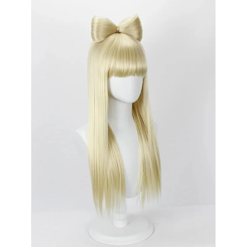 

Lady Gaga Blonde Straight Long Hair Wig with Bow Classic Cosplay Costume Party Accessory jk;6