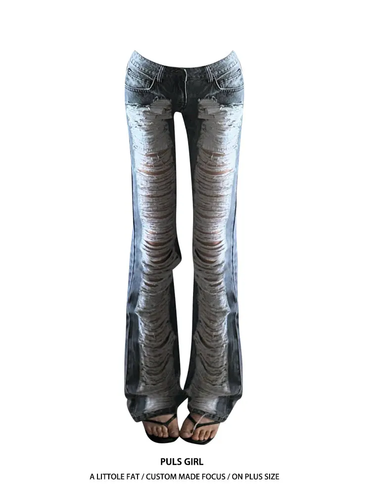 

Low Waist Bell Bottom Denim Jeans Women's Retro Washed Distressed Slim Fit Long Pants Casual Style Spring Summer New Arrivals