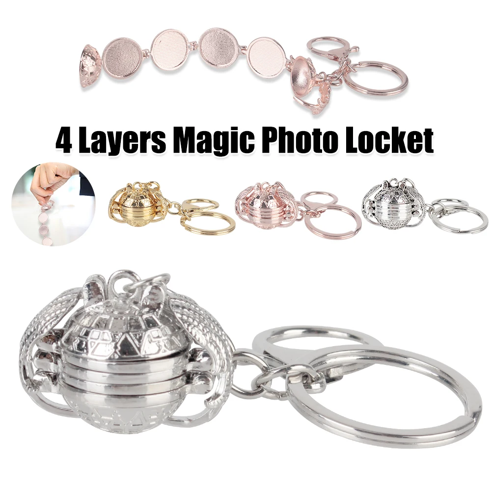 Memory Locket Fashion Album Box Angel Wings Flash Box 4 Layers Magic Photo Locket Keyring For Women Key Chains Expanding