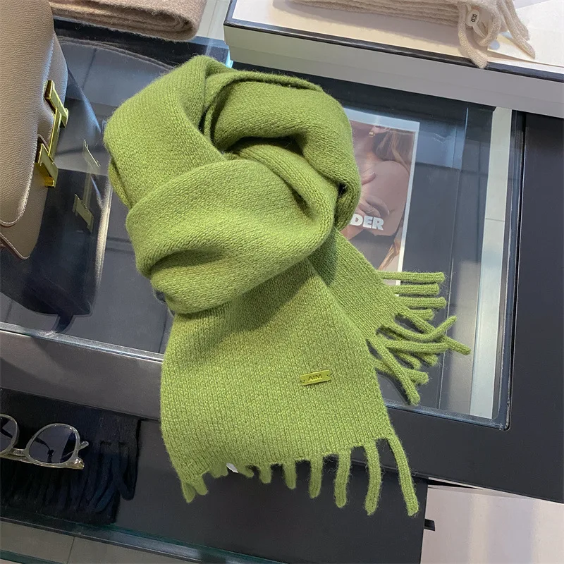 

Корейский высококачественный шарф из 100% чистой мягкой шерсти для женщин, короткий пушистый теплый зимний длинный шерстяной шарф