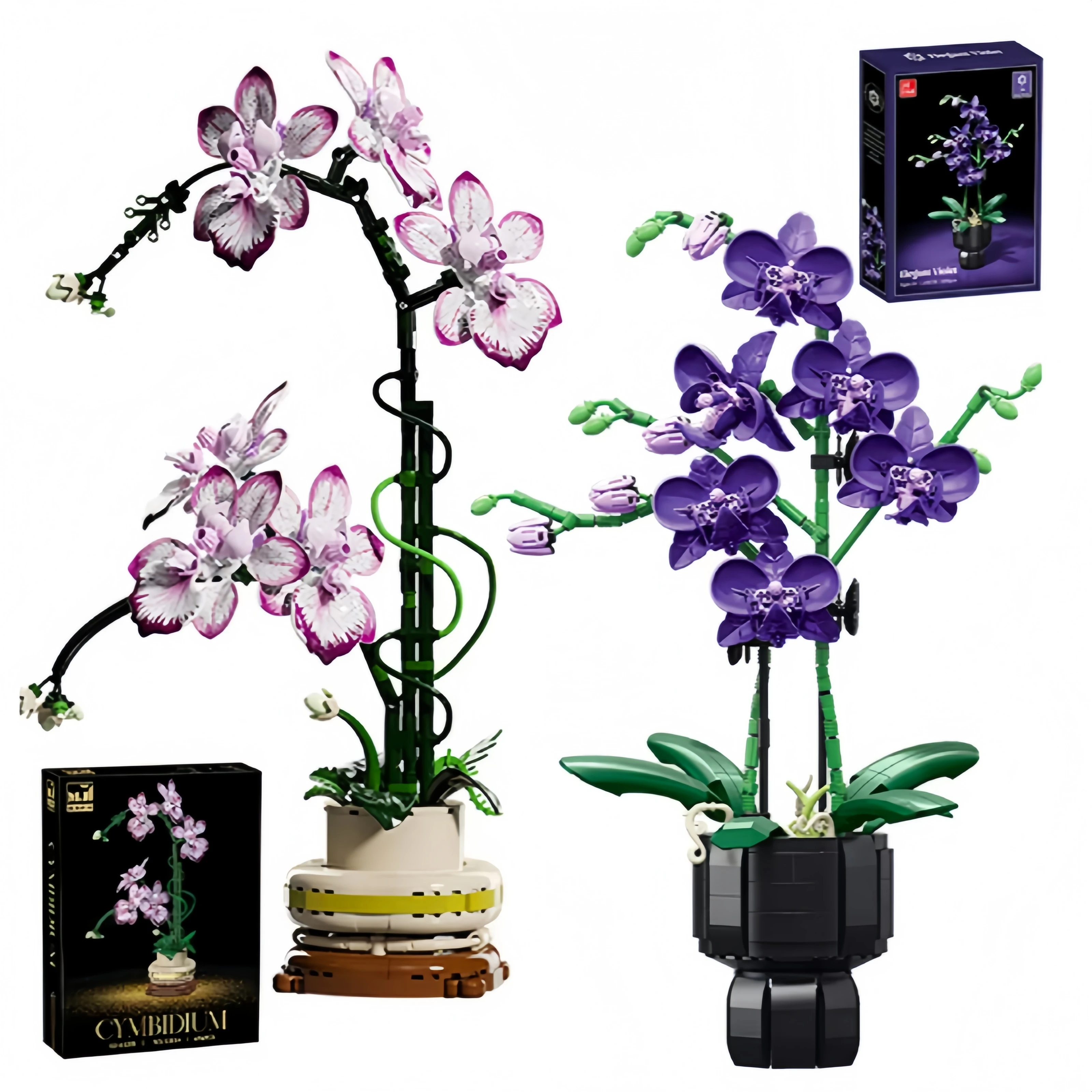 Kreative Orchideen, Lila Blumen, Ewige Blumen, Topfpflanzen, Bausteine, Simulation, Phalaenopsis, DIY-Bausteine, Spielzeug, Valentinstagsgeschenke