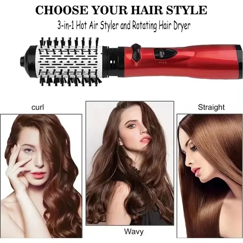 3 in 1 Rotating Hair Dryer Electric Comb Hair Straightener Brush Dryer Brush Hot Air Comb Negative Ion Hair Styler Comb