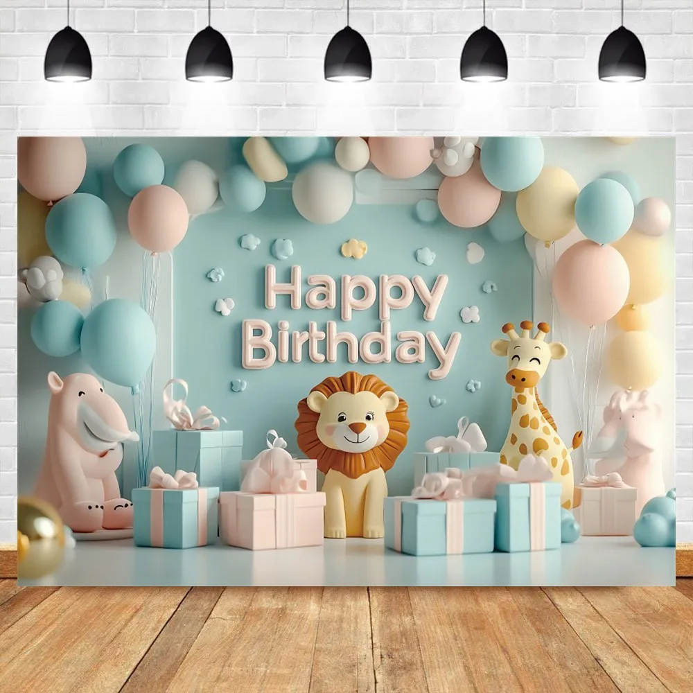 ฉากหลังสัตว์ป่าซาฟารี การ์ตูน ลูกโป่ง เด็กชาย เด็กหญิง งานวันเกิดครบรอบ 1 ปี งานเลี้ยงฉลองทารกแรกเกิด ของตกแต่งงานเลี้ยง ฉากถ่ายภาพ