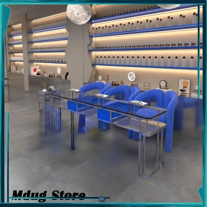 

Blue Drawer Nail Table Stickers Design Equipment Station Nail Table Arm Rest Nordic Mesa Manicurista Professional Furniture