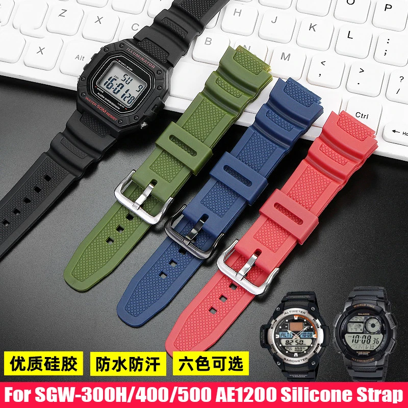 Resin Silicone Strap For Casio Watch Band SGW-300 SGW-300H/400/500 AE1200 AE1100 MRW-200 W218H Waterproof Rubber Sport Bracelet