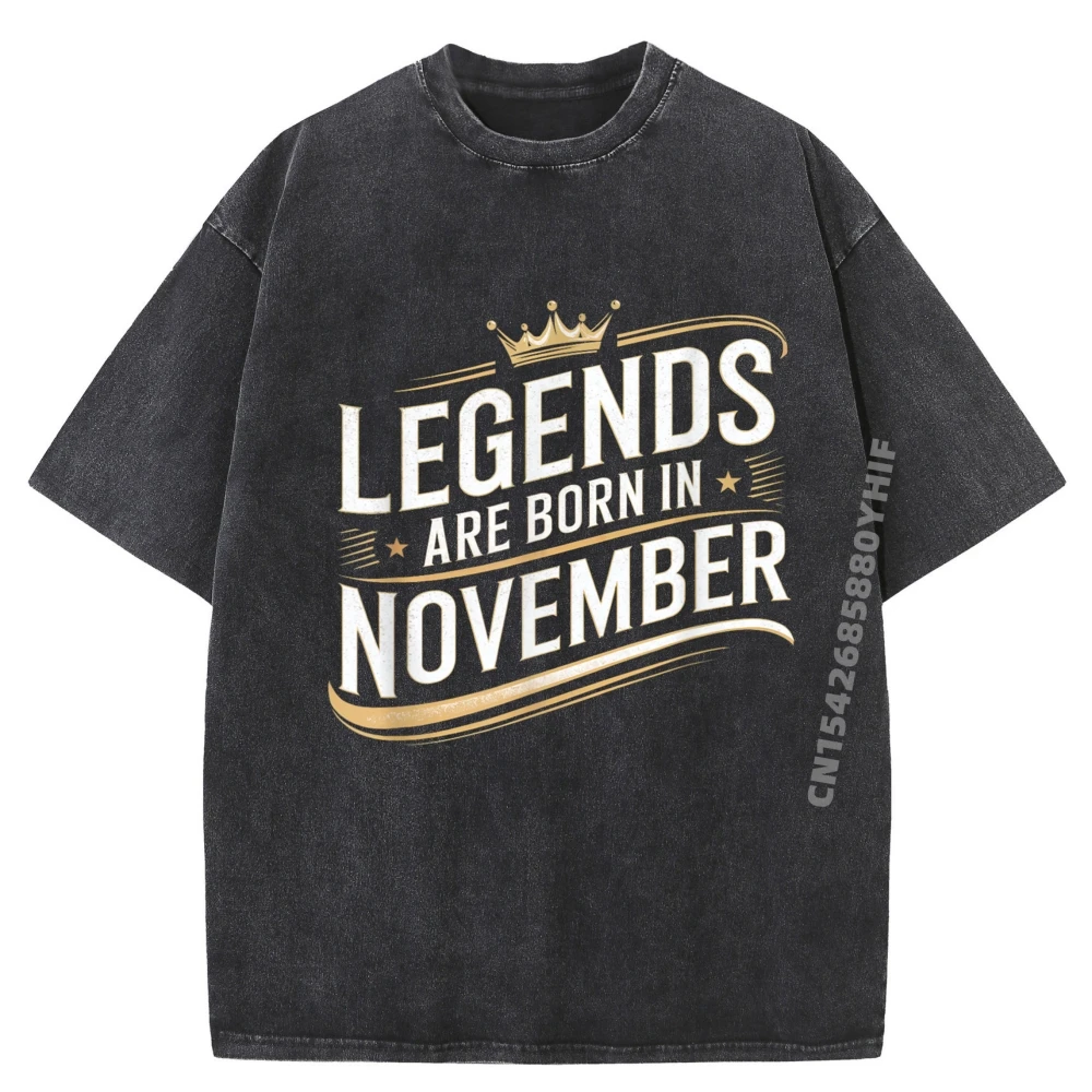 

Mens Printed Tees Legends Are Born November Crown Classic Design White T Shirt Men's Cotton Comfortable Washed T-Shirt