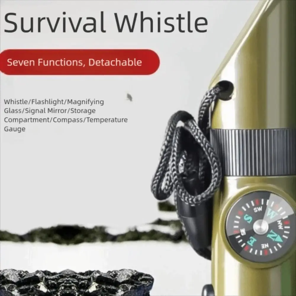 7-in-1 Emergency Survival Whistle Compass High Decibel Outdoor Survival Whistle Multifunction Portable 7-in-1 Emergency Whistle