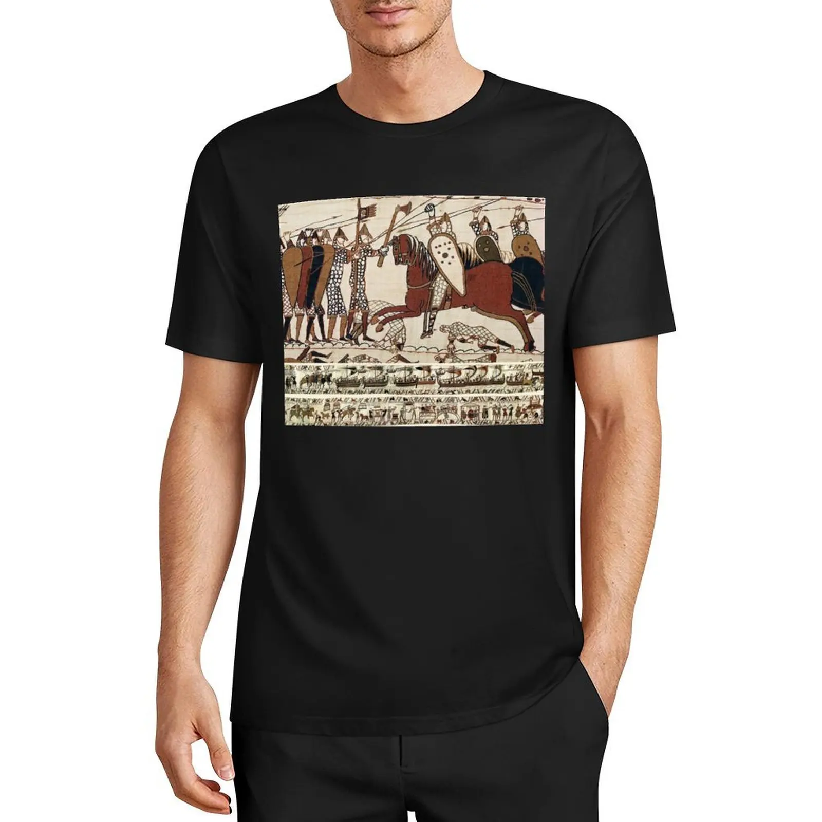 THE BAYEUX TAPESTRY ,BATTLE OF HASTINGS ,NORMAN KNIGHTS COMBATTING HORSEBACK T-Shirt tees animal prinfor boys tee shirts for men