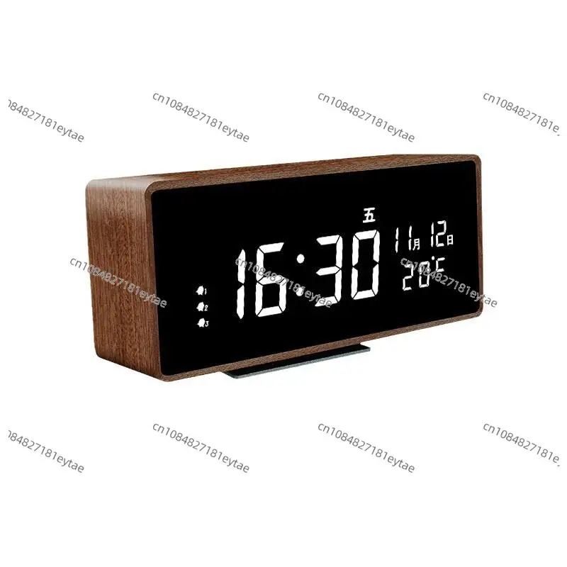High-end living room clock, electronic display digital clock, retro solid wood alarm clock, hotel decoration, student ornaments