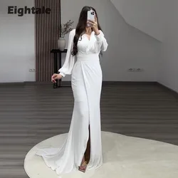 Eightale Vintage Evening Dress for Wedding Party Chiffon V-Neck Long Sleeves Customized Pleat Mermaid Prom Gowns Celebrity Dress