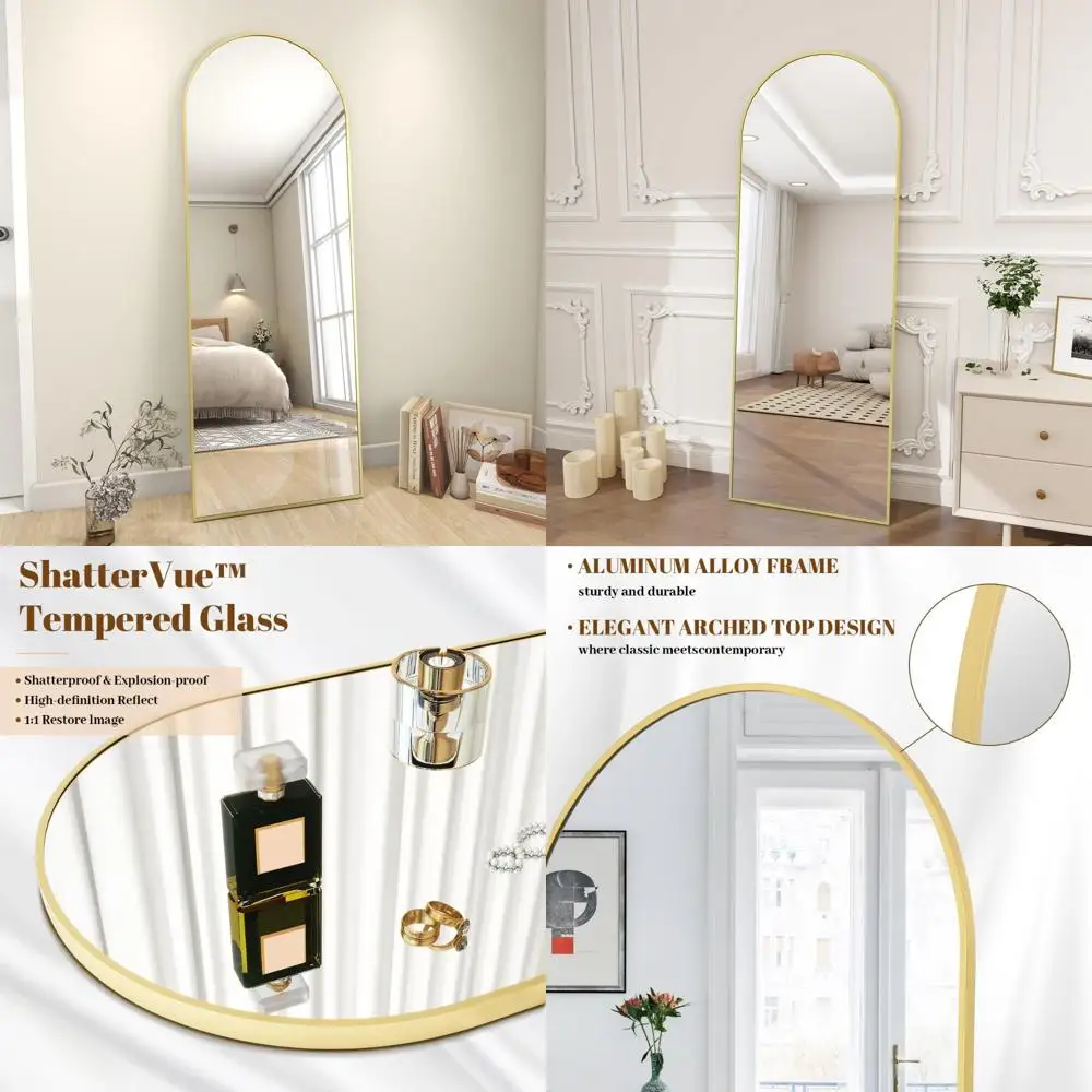 

Арочное золотое зеркало в полный рост 64x21, стоящее или подвесное, рама из алюминиевого сплава, зеркало для домашнего декора