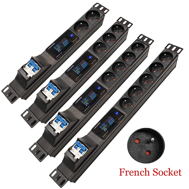 

Cabinet Rack Mount Smart Power Strip Power Distribution Unit 2-8 French Socket with Digital voltage measuring instrument