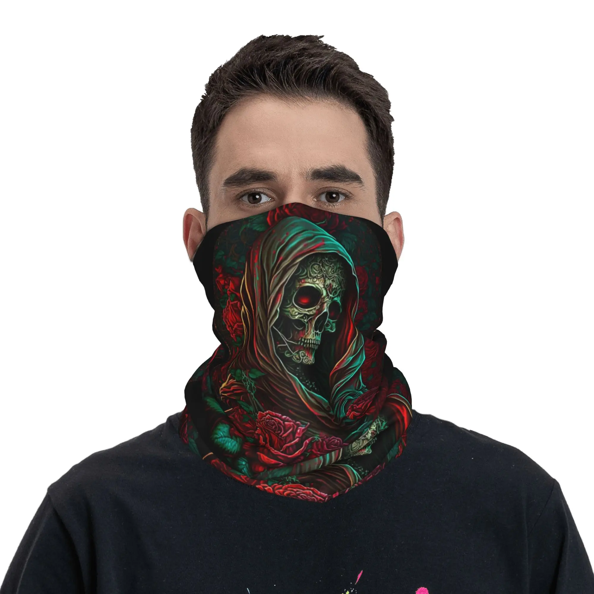 Santa Muerte Saint Death Goth Mexican Muertos Skull Bandana Neck Cover Printed Wrap Scarf Headband Outdoor Sports For Men Women