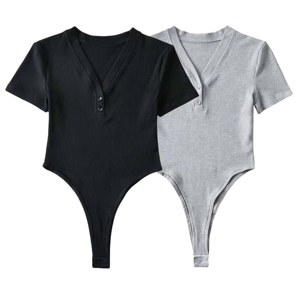Women's Fashion Tricolor Lapel Jumpsuit Women's Solid Color Single Breasted Short Sleeve Beach Style Bodysuit