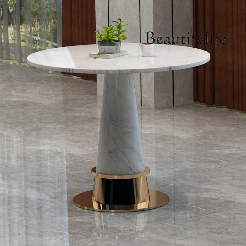 Marble negotiation table meeting room hotel beauty salon cafe light luxury stainless steel reception table