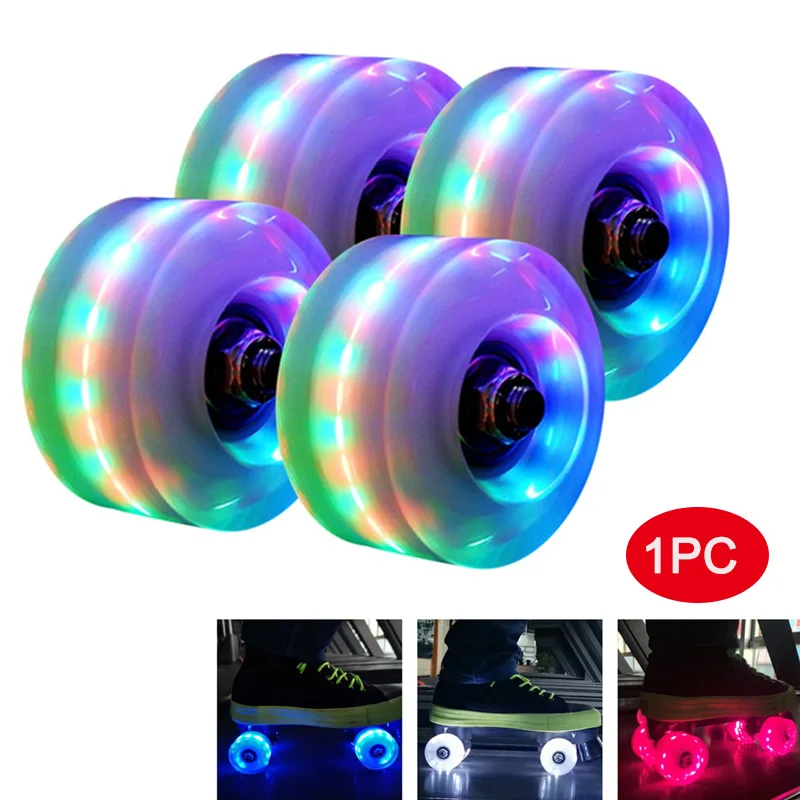 цена 1PC Light Up Quad Roller Skate Wheels Luminous Light Up Quad Roller Skateboard Wheels with Bearings Installed