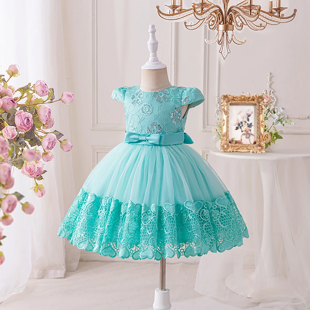 HETISO Retro Embroidery Baby Girl Dress Sequins Flower Children New Year Birthday Party Costume Kids Christmas Gown 1-7Y