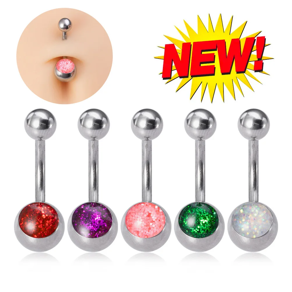 5pcs Candy Colour Acrylic Belly Button Rings, Body Piercing