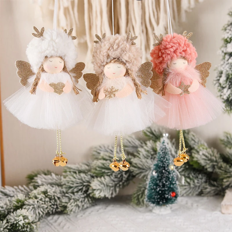 Cute Plush Angel Girls Doll Xmas Tree Hanging Pendants Ornaments Merry Christmas Decorations for Home Kids Navidad New Year Gift