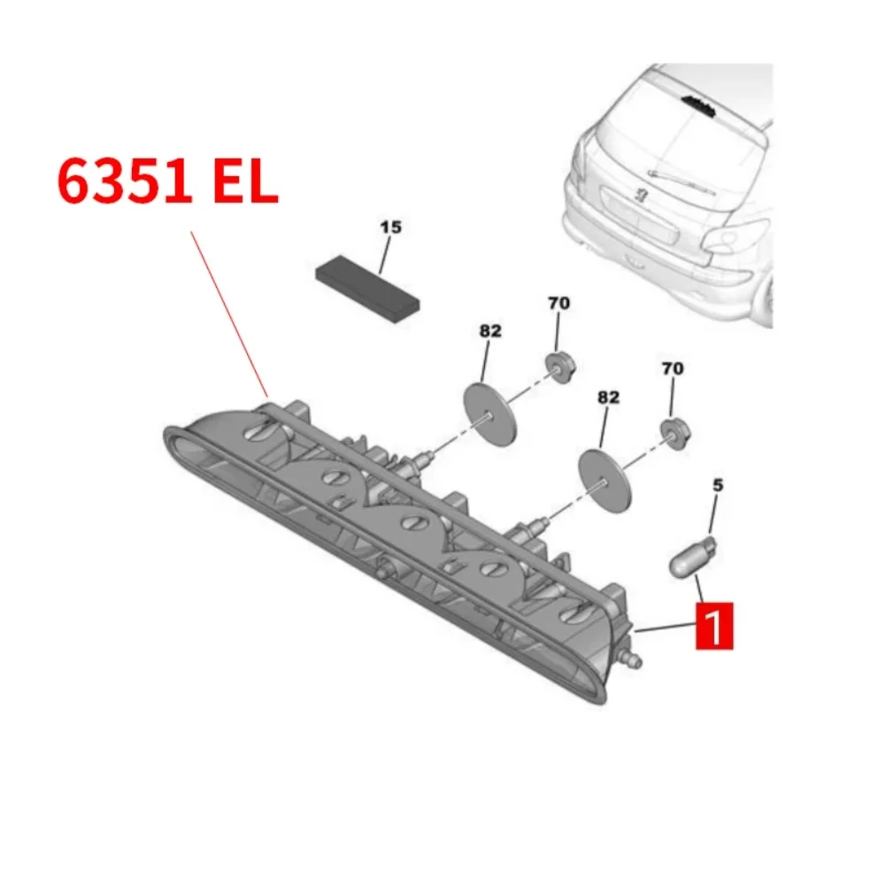 

High Mounted Brake Lights 6350K5 6351EL Replacement for For C2 For 206 For 207 Red ABS Material Easy Installation