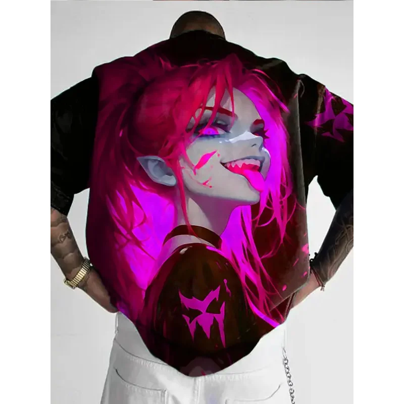 2025 Men's Fashion T-shirt Men's Clothing Hip Hop 3D HD Printing Anime Girl Tops Short Sleeve Street Large Size Shirt