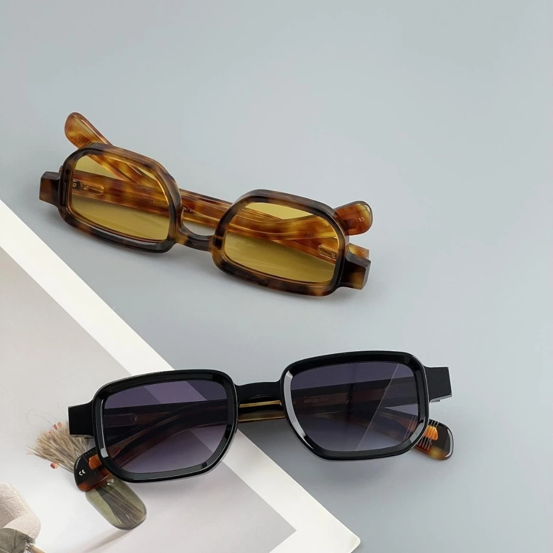 Rectangle Thick Acetate Sunglasses Men Women Vintage Designer American Style Classic Trendy Eyewear