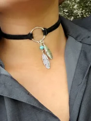 Trendy Bohemian Feather Suede Choker Necklace Jewelry Ring Choker Boho Jewelry