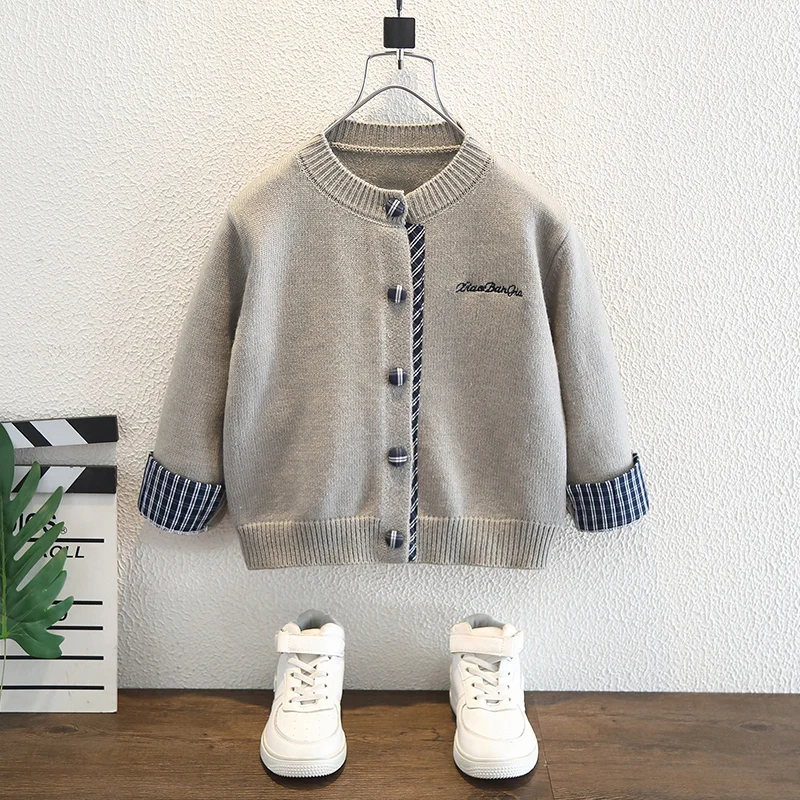 

Spring Autumn Knitted Cardigan for Boys Pure Cotton Thin Outerwear Trendy V-Ne Long Sve Casual Wear for Young Teens