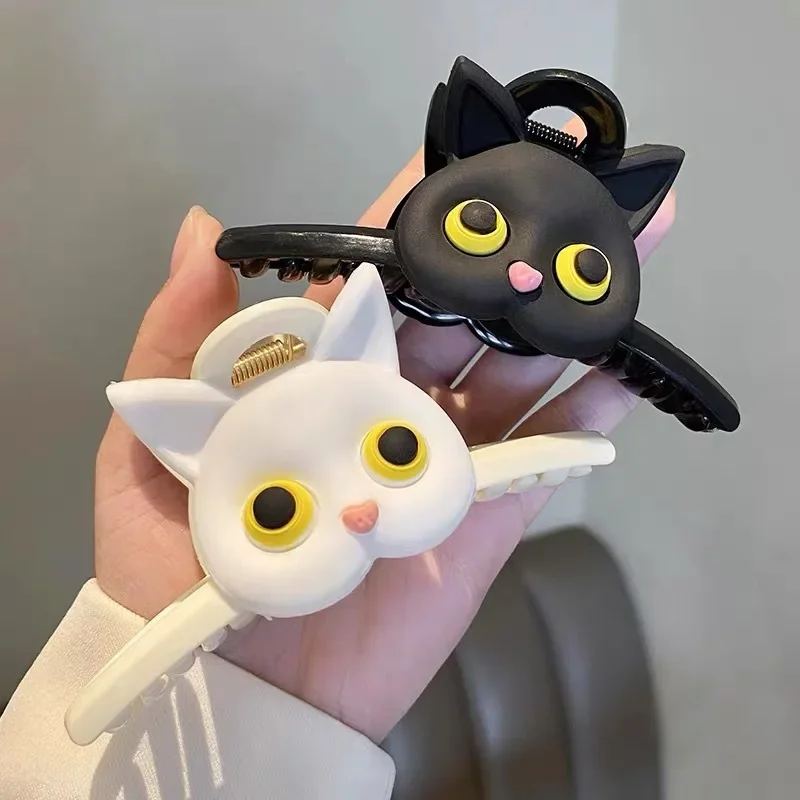 New Fashionable and Minimalist Cartoon Cat Korean Fresh and Sweet Girl Pan Hair Shark Clip Hair Accessories Grab Clip  2024