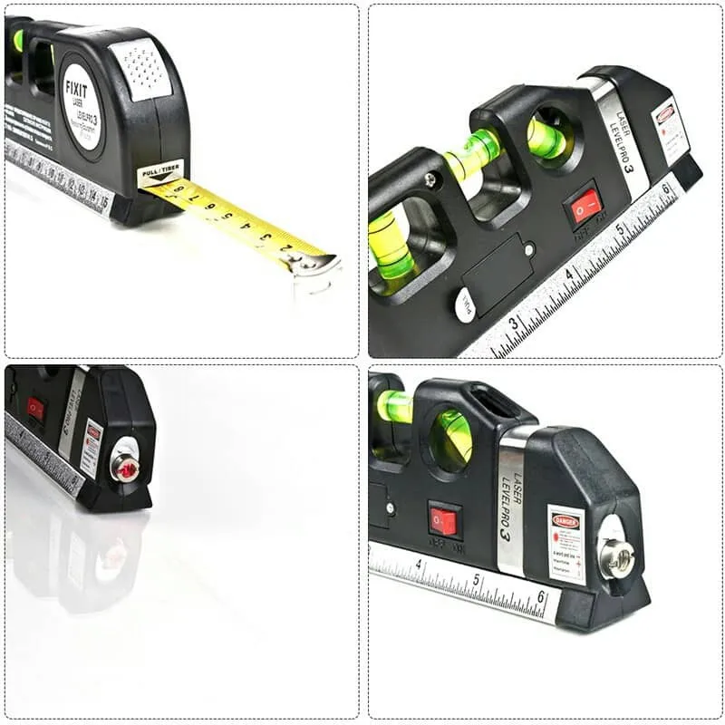 Laser Level Horizon Vertical Measure 8FT Aligner Standard and Metric Rulers Multipurpose Measure Level Laser Black