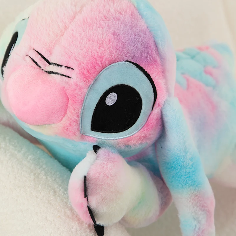 2024new Disney Colorful Tie Dyed Stitch Rabbit Plush Puppet Stitch Star Baby Cartoon Pillow Children's Toys Decoration Room Gift